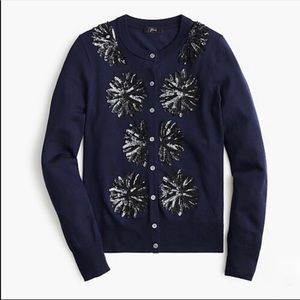 J. Crew Jackie Navy Sequin Flower Cardigan Sweater XS
